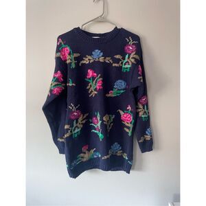 Modes Elgin Womens Small Rammie Navy Shoulder Pad Floral Sweater